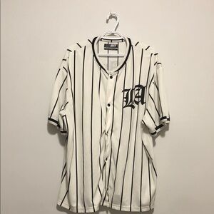 Urban Planet White Baseball Jersey with Black Pinstripes